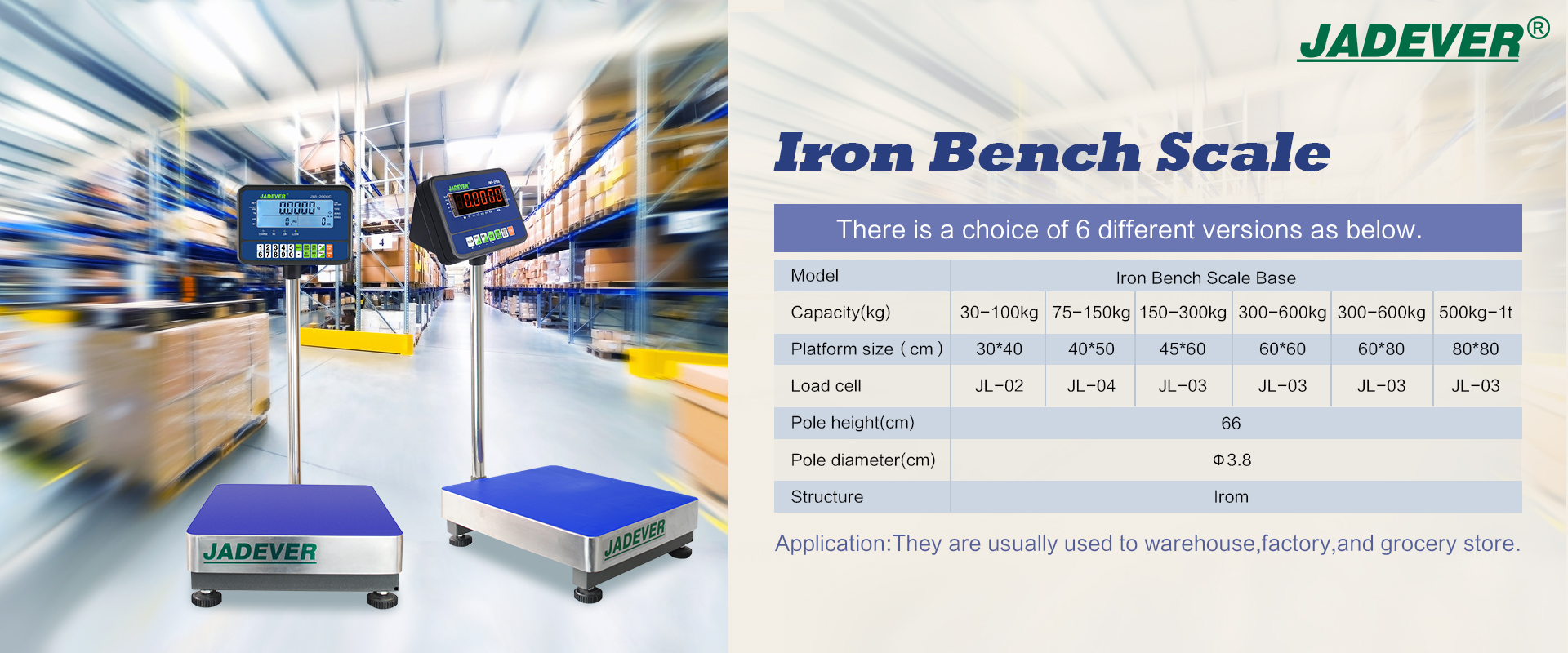 JADEVER Iron Bench Scale with Stainless Steel Weighing Pan