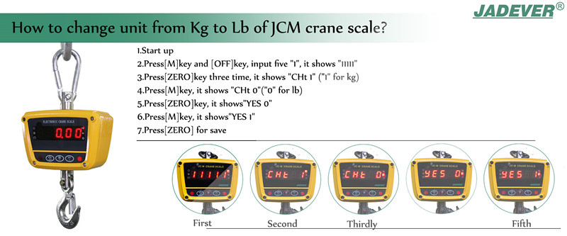 How to change unit between Kg and lb of JCM crane scale