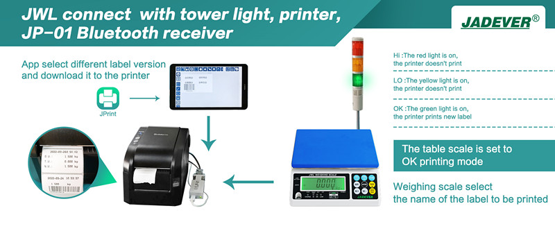 JWL connect with tower light, printer, and JP-01 Bluetooth receiver at same time