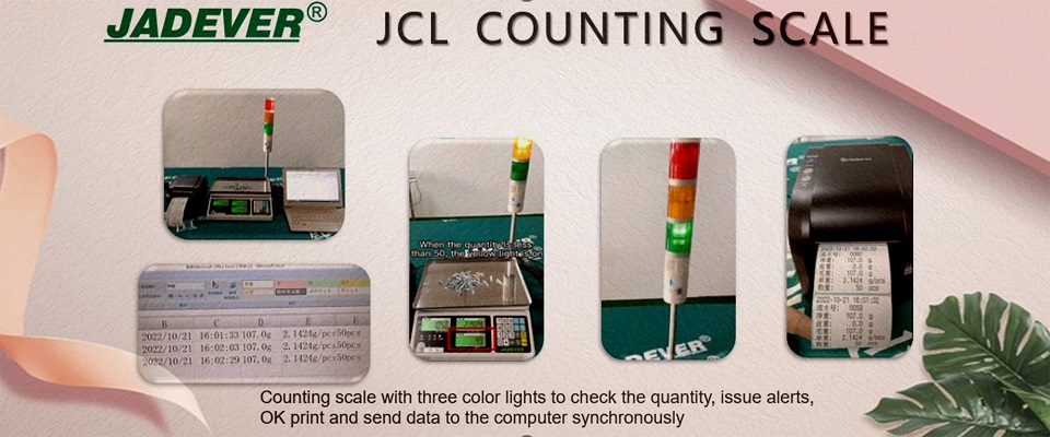 Counting scales with three color lights to check the quantity, issue alerts, OK print and send data to the computer synchronously