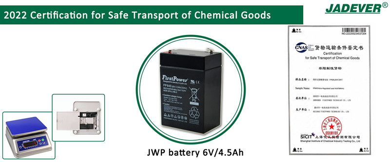 2022 Certification for Safe Transport of Chemical Goods of JWP battery 6V/4.5Ah